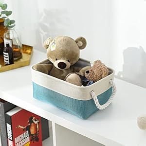 TheWarmHome Fabric Storage Bin with Handles,Storage Basket for Home Storage and Organization, Shelf Basket with Cover for Living Room Bedroom Decor Closet(White & Green,Small ,11.8L×7.9W×5.2H TheWarmHome Fabric Storage Bin with HandlesStorage Basket for Home Storage and Organization Shelf Basket with Cover for Living Room Bedroom Decor ClosetWhite GreenSmall 118L79W52H