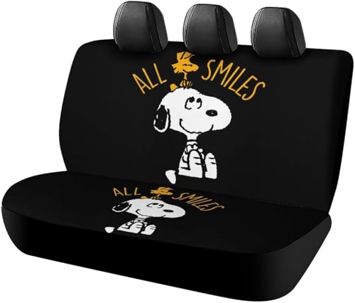 スヌーピー (3) アニメ カーシートカバー 車シートカバー 後部座席用 シート保護 おしゃれ カー用品 軽/普通車 汎用 後席クッションカバー キャラクター 四季通用