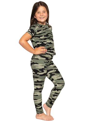 Image of STRETCH IS COMFORT Girls 2 Piece Hoodie Short Sleeve Long Sleeve Crew Neck Top and Leggings Set Kids Thermals Underwear Set