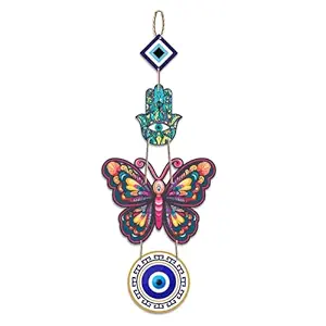 Artvibes Designer Butterfly Wooden Wall Hanging for Home Decor | Hamsa Hand Decoration Livingroom | Modern Artwork Items | Peace Charm Accent | Door Decorative Hangings (WH_8508N)