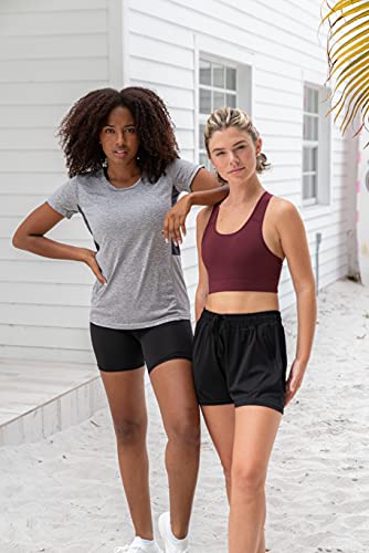 Real Essentials Women's Active Athletic Shorts Dry Dri Fit Shorts Zipper Pockets Tennis Casual Workout Inseam Summer Clothes Casual Beach Mesh Sports Yoga Comfy Lounge Running, Set 1, Xl, Pack Of 4 #TOP2