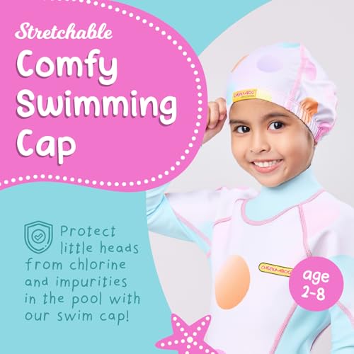 Kids Swim Cap; Swimming Cap for Kids/Toddlers 2-8 Years Old; Comfy, Soft, Stretchy & Quick‑Dry Spandex Fabric; Gentle Alternative to Silicone, Ideal for Swim Lessons, Beach & Pool Play2