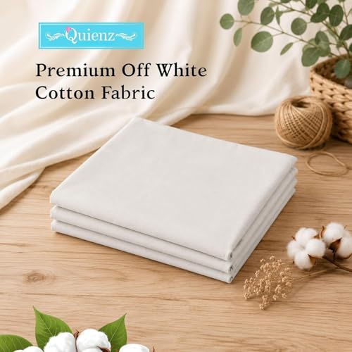 Image of Off White Cotton Fabric 6 Meter, 46 Inch Width Plain Cloth Material for Sewing, Jackets, Blouse, Craft, Lining & DIY Projects Soft Breathable Unstitched Fabric