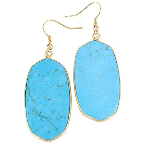 rockcloud Blue Howlit Turquoise Stone Dangle Hook Earrings Oval Gold Plated