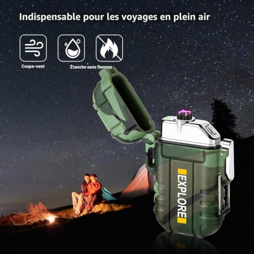 lcfun Briquet à Arc électrique, étanche, Coupe-Vent, Briquet Plasma Rechargeable par USB, Briquet électronique avec sifflet d'urgence pour Camping, Aventure (Camouflage) – vue 7