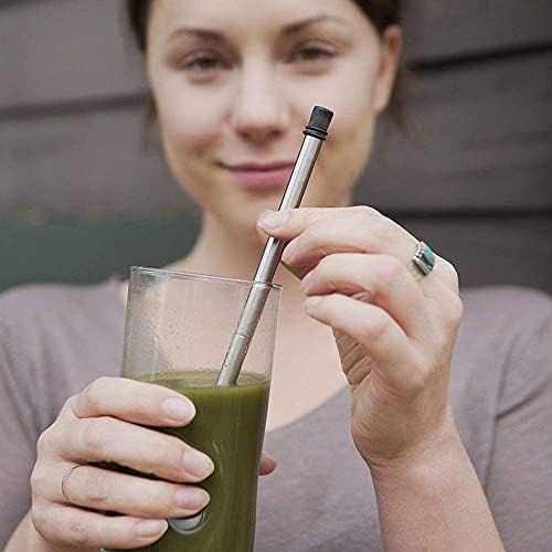 Reusable Metal Straws Set with Portable Case Foldable Stainless Steel Drinking Straws Telescopic Collapsible Retractable Steel Straw for Kid Adult (Grey)