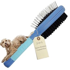 American Kennel Club AKC 2 in 1 Combo Brush with Dense Nylon Bristles for a Shiny Coat and Coated Pins to Remove Loose Hair