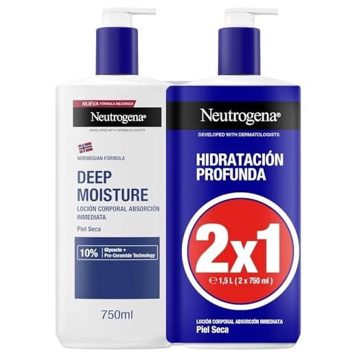 Neutrogena Fórmula Noruega Hidratación Profunda Loción de Absorción Inmediata (2 X 750 ml), crema hidratante corporal con Pro-Ceramida y Glicerina, para piel seca