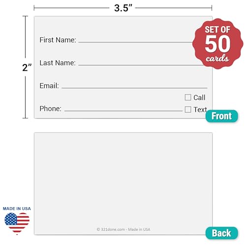 321Done Contact Cards, Made in USA - 3.5x2, Client Profile Card for Small Businesses, Stores, Spa, Salon, Customer Information Sheet, White - Set of 50 - Thumbnail 2