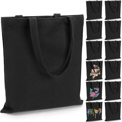 Pumtus 12 Pack Canvas Tote Bags, Sublimation Blank Grocery Bag with Handle, 15x13 In Reusable Medium Shopping Cloth Bag for DIY, Painting, Crafting, Embroidery, Advertising, Promotion, Gift, Activity Cover