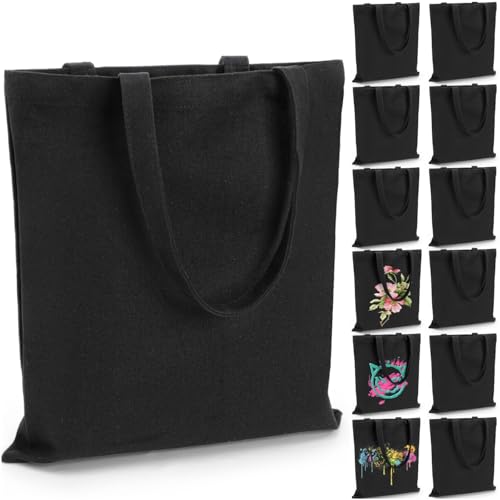 Pumtus 12 Pack Canvas Tote Bags, Sublimation Blank Grocery Bag with Handle, 15x13 In Reusable Medium Shopping Cloth Bag for DIY, Painting, Crafting, Embroidery, Advertising,Gift, Activity