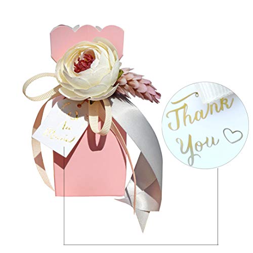 Amoleya Favor Boxes,Pack Of 20 Pcs Diy Wedding Favors Candy Boxes With Ribbon And Flower For Engagement, Bridal Shower Party, Princess Pink #TOP1