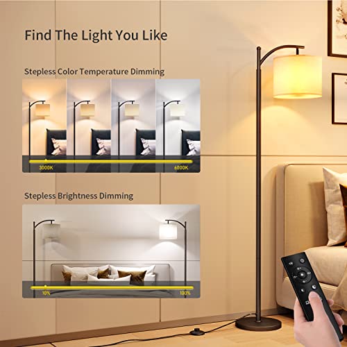 SUNMORY Arc Floor Lamp, Modern Floor Lamp with Romote Control and Stepless Dimmable Bulb, Metal Standing Lamps with Hanging Lampshade for Living Room, Bedroom, Office (Black) - Thumbnail 2