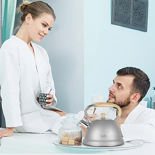 Baerfo 3.17 Qt Stove Top Whistling Tea Kettle,Stainless Steel Teakettle,Teapot For Stove With Premium Zinc Alloy Silicone Grip(Silver) #TOP6