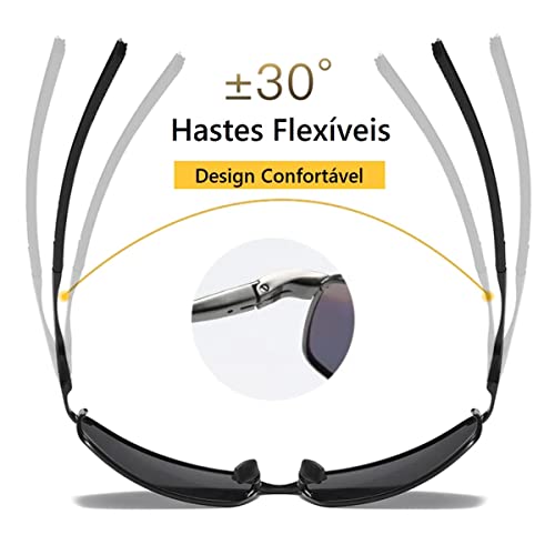 Óculos de Sol Masculino Polarizado Anti Reflexo Armação de Metal