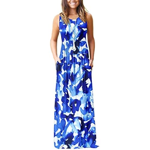 AUSELILY Women's Summer Sleeveless Loose Plain Casual Long Maxi Dresses