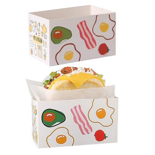NatureMan 50 Stück Papierbehälter zum Herausnehmen von Sandwichs, Mini-Burgerboxen, Toast-Haltebehälter für Lebensmittelbehälter, Restaurant, Picknick (Ei-Muster)