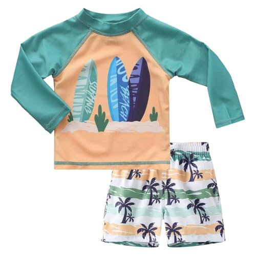 Qterdiz Baby Jungen UV Badeshirt Badeshorts Kinder Langarm Badeanzug Zweiteilige Badebekleidung 92 98/2-3 Jahre