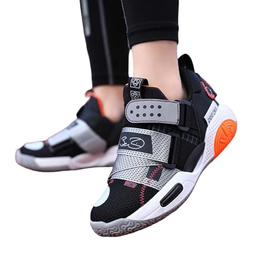 Zapatillas deportivas para niños, ajustables, ligeras, transpirables, atléticas, informales, para baloncesto, unisex, duraderas, cómodas, tenis para exteriores, gris, 34 EU