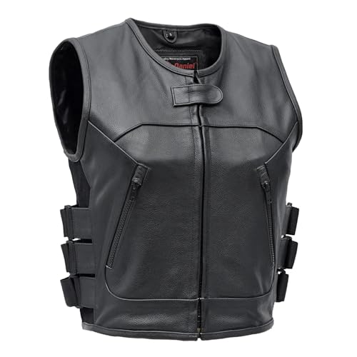 Daniel Smart Women Leather Vest – Cowhide Biker Leather Vest with Scoop Collar Neck Design and Multiple Carry Pocket