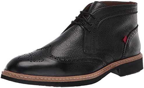 Marc Joseph New York Men's Leather Luxury Ankle Boot with Wingtip Detail, Black Grainy, 9