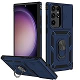 JDHDL for Galaxy S23 Ultra Case with Slide Camera Cover, Built-in Finger Ring Kickstand, Dual Layer