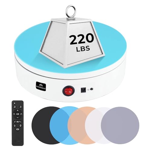 BAOSHISHAN Motorized Rotating Display Stand 12inch/220LB, 360 Degree Photography Turntable with Remote Control, Electric Turntable for Products Photo or Short Video (White, 11.8inch/220lbs)