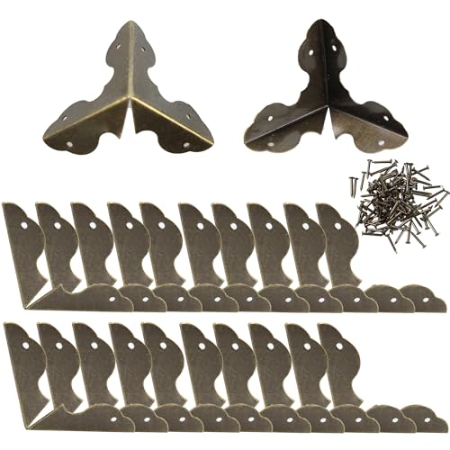 Image of 24PCS 1.3 inch Metal Box Corner Protector, Bronze Triangle Edge Decorative Case Corner Edge Guard Protector Metal Cabinet Table Edge Cover