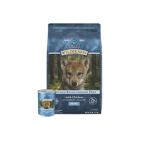 Blue Buffalo Wilderness High Protein, Natural Grain Free Puppy Dry Dog Food And Wet Puppy Food, Turkey And Chicken (24-Lb Dry Food + 12.5Oz Cans 12Ct) #TOP3