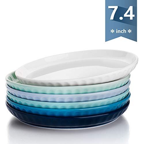 Sweese 157.003 Porcelain Fluted Dessert Salad Plates - 7.4 Inch - Set of