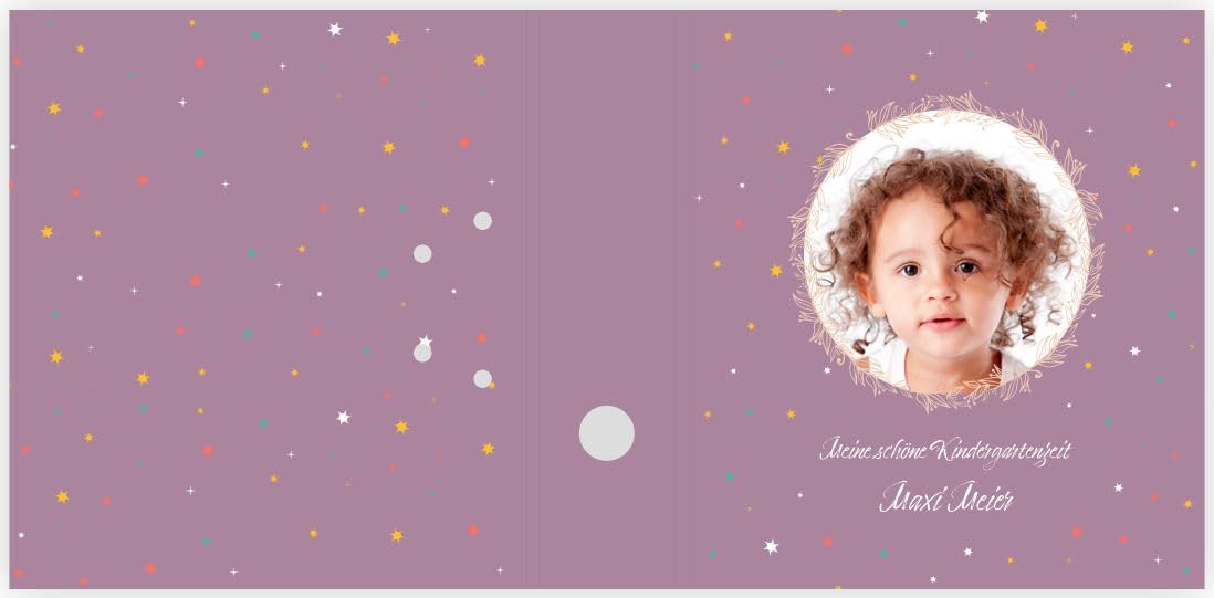 Ringordner | Ordner | personalisiert mit Foto + Text | Sterne | Blätterkranz | Mit Griffloch | für DIN A4 | 7,4 cm breit | Kindergartenzeit | Baby
