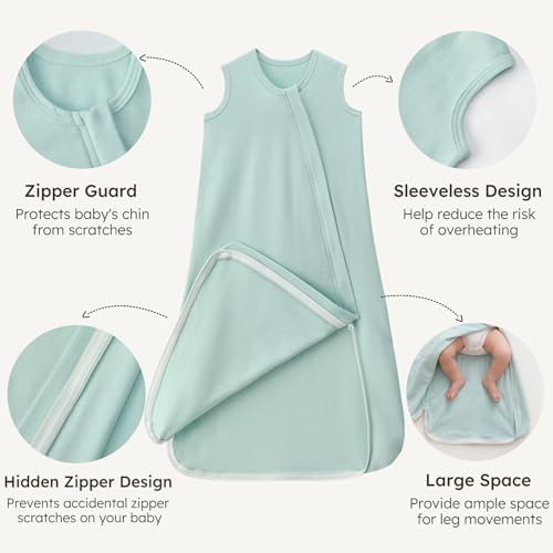Image of Baby Sleep Sack 18-24 Months 0.5 Tog Baby Wearable Blanket 100% Cotton Sleeping Sack with 2-Way Zipper for Toddler Infant White Green Excavator