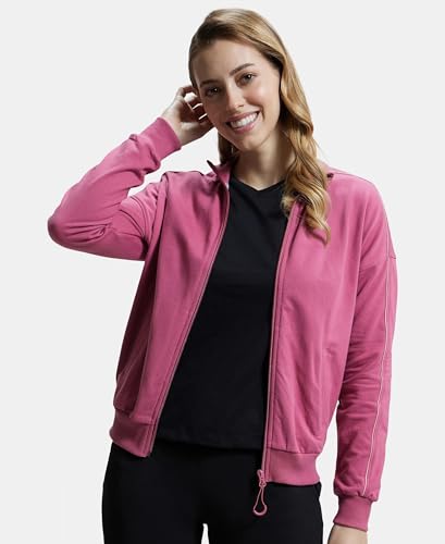 Image of Jockey A111 Women Super Combed Cotton French Terry Drop Shoulder Styled Jacket with Ribbed Cuff and Hem