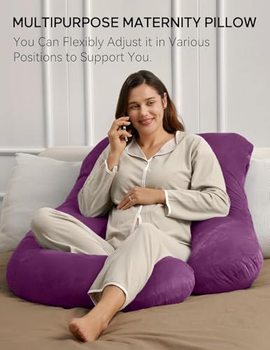 Image of G-Shaped Pregnancy Pillows for Sleeping G-Shape, Maternity Pillow, Pregnancy Gifts for Women, Full Body Pillow and Support - for Back, HIPS, Legs, Belly, Removable Washable Velvet Cover (Purple)