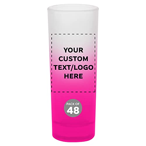 Custom Colored and Frosted Tall Shot Glasses 2 oz. Set of 48, Personalized Bulk Pack - Great for Weddings, Birthdays, Parties, Indoor & Outdoor Events - Pink
