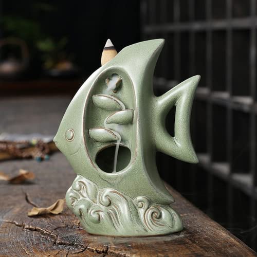 Brûleur d'encens backflow poisson en céramique artisanale émaillée