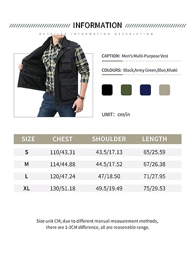 Sukany Men's Casual Lightweight Utility Vest Outdoor Fishing Safari Gilet Cargo Shooting Travel Waistcoat with Pockets Army Green S - Image 5