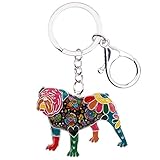 WEVENI Enamel Alloy Old English Bulldog Keychain Accessories Pet Dog Jewelry for Women Girls Wallet Backpack Charms Gifts (Multi)