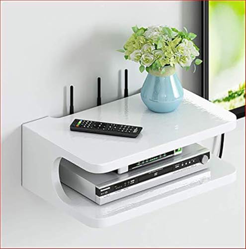 Image of Sidrah Floating TV Shelf Set Top Box Stand | WiFi Router Holder Wooden Wall Shelves | Setup Box Stand for Home | Wall Mount Stylish WiFi Router Holder TV Cabinet Living Room Furniture. (White)