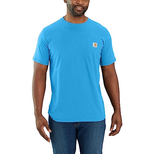 Carhartt Men's Force Relaxed Fit Midweight Short-Sleeve Block Logo Graphic T-Shirt, Azure Blue, Large