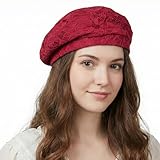 HIQIU Atmungsaktive Spitzen-Barett Cap für Damen, Französisch Stil Baskenmütze, Frauen Künstler Beanie Hut Maler-mütze für Frühlings-Herbst (DE/NL/SE/PL, Alphanumerisch, Einheitsgröße, Weinrot)