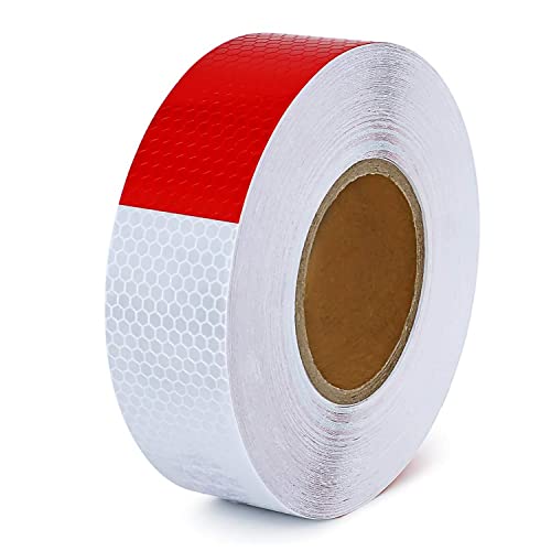 2 In x 160 Feet Waterproof Reflective Tape Conspicuity Caution Tape for Tailers, Car, Truck, Red and White