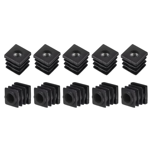 Image of uxcell 16Pcs Plastic Threaded Tube Inserts with M6 Thread, for 0.62 inchx0.62 inch OD Square Tube, Adjustable Square Black Plastic Plug Caster Insert Chair End Caps Furniture Leg Plug