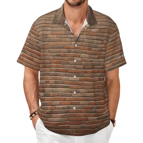 Chemise manches courtes à motif mur de brique industrielle pour homme moderne et actif