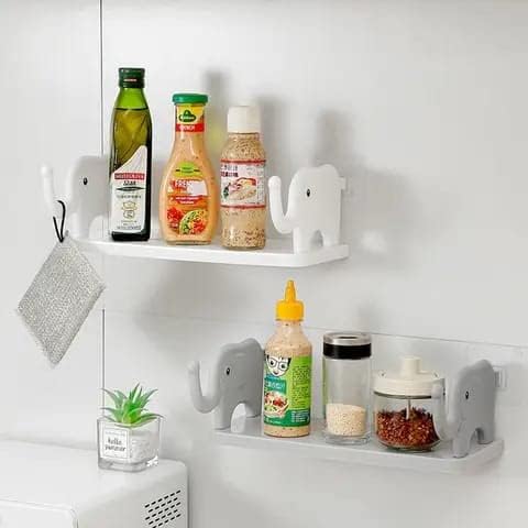 K.B. SALES Self Adhesive Elephant Shape Wall Shelf for Bathroom, Kitchen & Bedroom | Floating Wall Organizer for Shampoo, Soap, Toothbrush, Remote & Accessories | Plastic | White 3