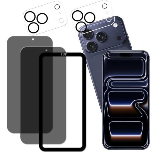 KPNS 覗き見防止国産硝子素材製 iphone 17 pro max 用 のぞき見防止 ガラスフィルム 全面保護 強化ガラス 保護ガラスフィルム (2枚) + カメラフィルム (2枚) +ガイド枠付き
