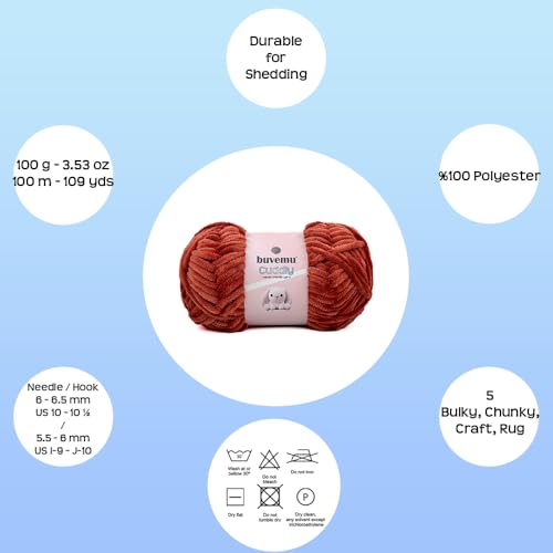 Image of Cuddly Velvet Chenille Yarn, Super Soft Fluffy Bulky for Knitting Crocheting Blanket Amigurumi, Durable for Shedding, 100 Gram (3.53 Ounces) 109 Yards (100 Meters) (Brick) (3 Skeins)