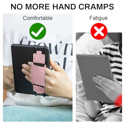 KIRZAX 6-8 Pulgadas Soporte Kindle Rosa, correa elástica para Kindle Paperwhite/E-Reader/Fire Tablet, 50 pegatinas de lectura Kindle regaladas, Accesorios Kindle Paperwhite - imagen 5