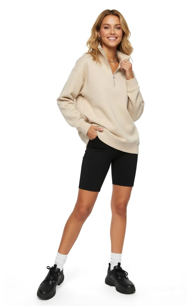 Women's Mock Neck Quarter Zip Sweatshirt-image-29