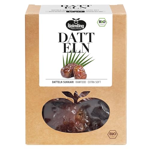 100% Bio Sukkari Datteln 500g in Rohkostqualität I Naturbelassene Soft Datteln I Frische getrocknete Früchte ungesüßt & vegan I Karamellige Honignote I Ballaststoffreiches Superfood von Keimling